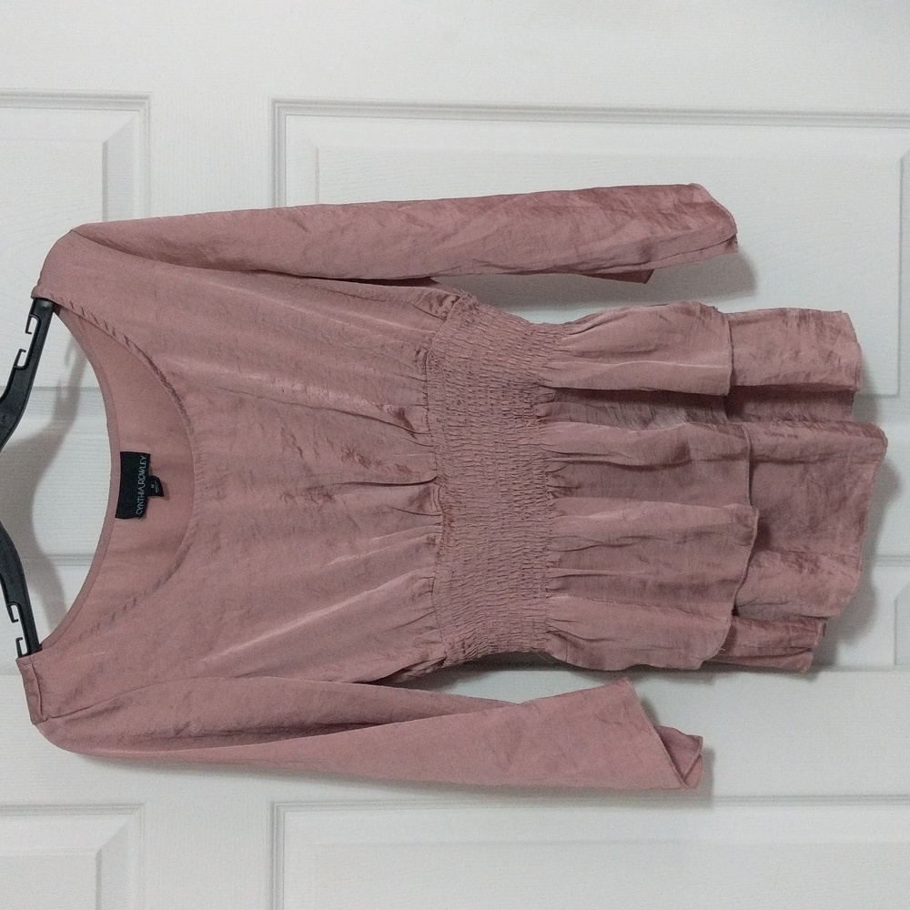 #.  Cynthia Rowley Women's Blush Pink Color Smocked Waist Top. Size: Medium